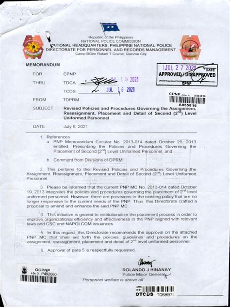 Guidelines in The Reassignment of PNP Personnel Who Are  .